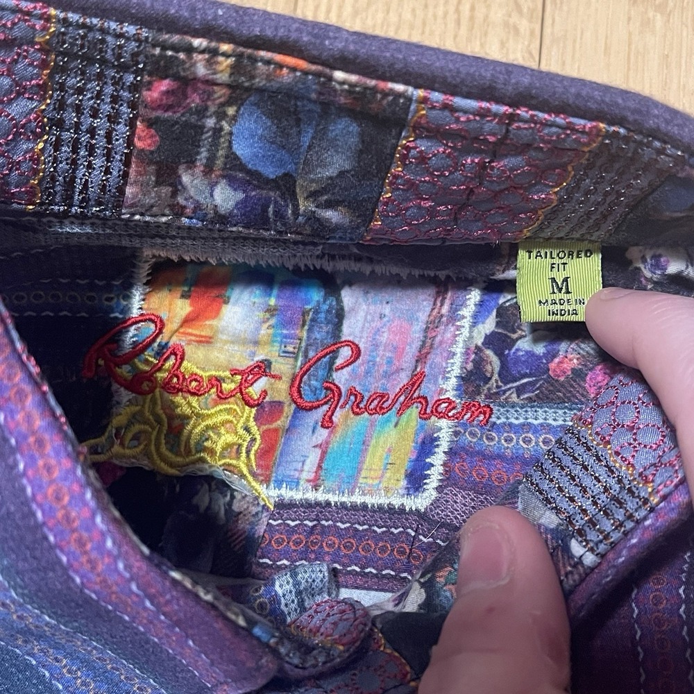 Robert Graham Button Down Shirt Size Multicolor Floral Cuffs Striped Size Medium - Picture 3 of 10